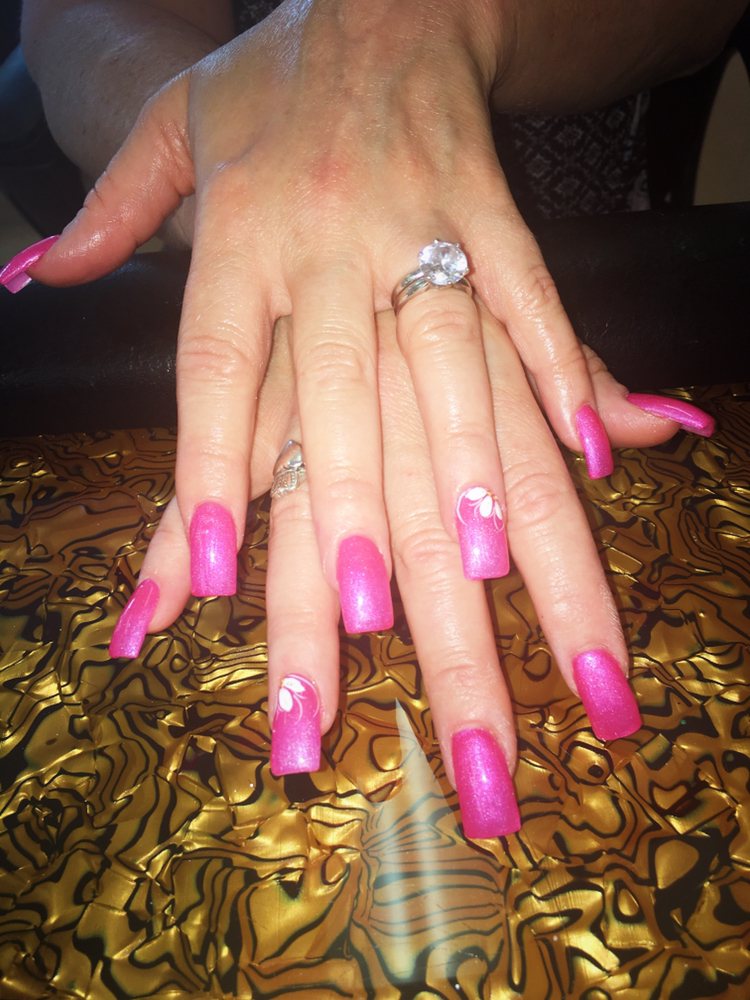 Acrylic Long Cut Nails With A Shimmering Pink Polish And Photo Of C D Nails Natick Ma United States Acrylic