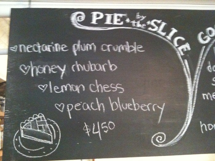 Nectarine plum crumble, honey rhubarb, lemon chess, peach blueberry! Yelp