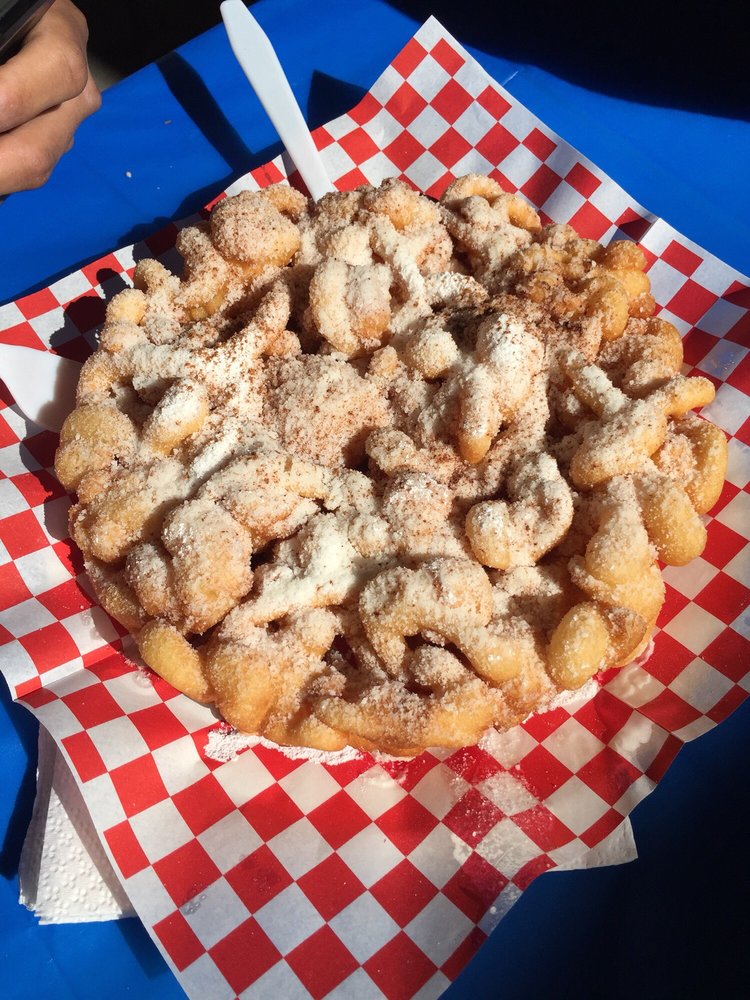 Funnel cake from food vendor, assorted toppings available