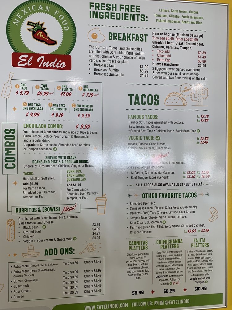 Online Menu Of El Indio Real Mexican Food Restaurant Gainesville