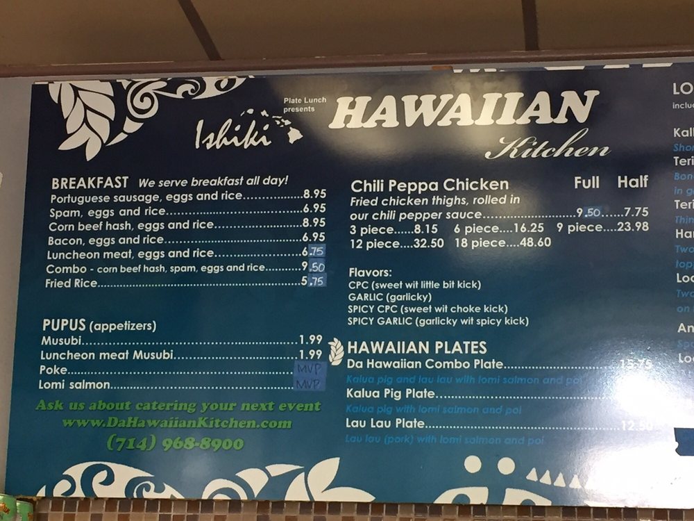 Online Menu Of Da Hawaiian Kitchen Restaurant Huntington Beach