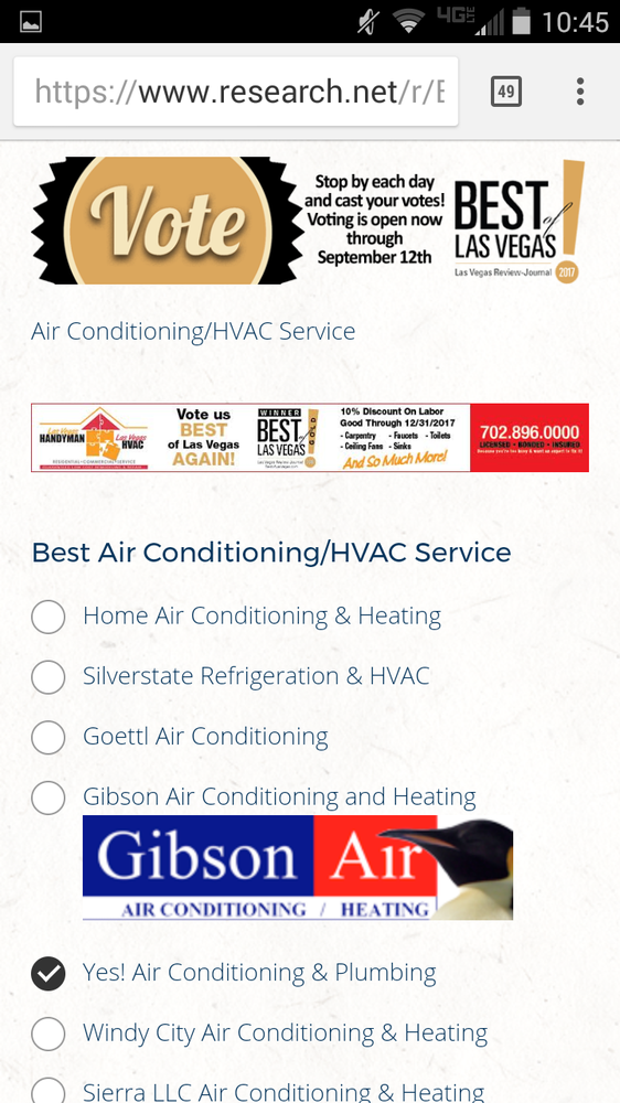 I Voted Yes For The Best Of Las Vegas Amazing Folks Yelp Photo Of Yes Air Conditioning Plumbing Las Vegas Nv United States
