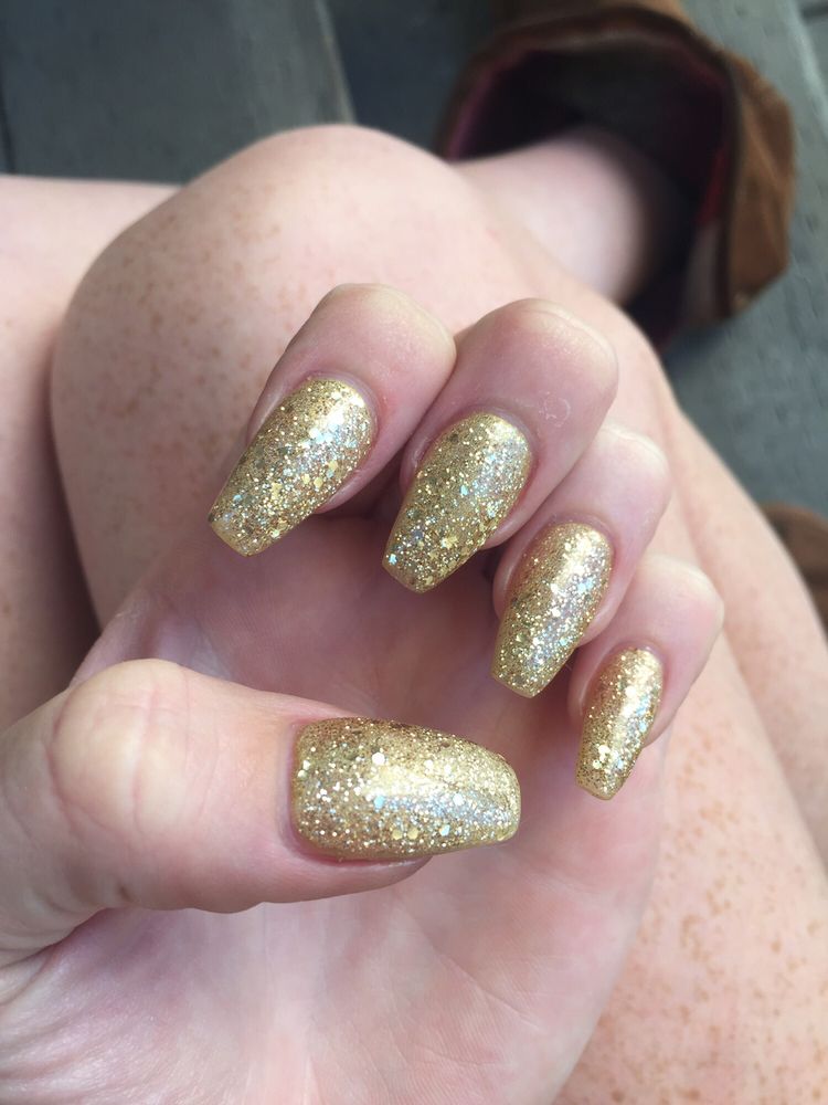 All Gold Sparkle Coffin Shaped Nails 35 For A Fill And One Color Photo Of All About Nails Oakland Ca United States Gold Sparkle