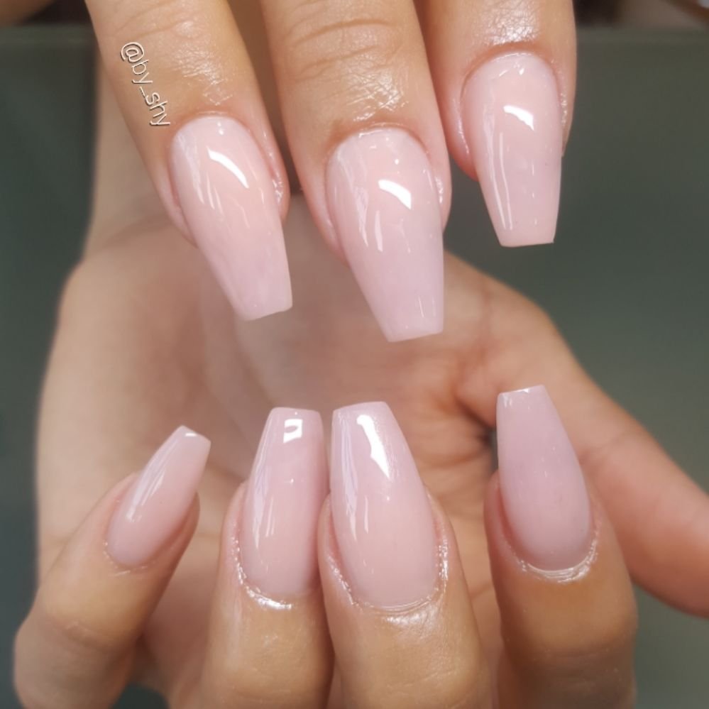 Cover Pink Acrylic Nails With Gel Top Coat Yelp Photo Of By Shy Los Angeles Ca United States Cover Pink Acrylic Nails