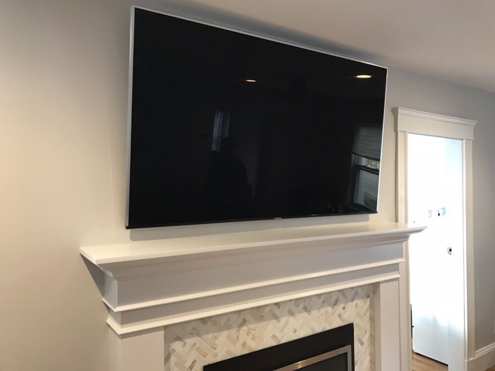 75 Tv Mounted Above Fireplace W Wiring Concealed Yelp