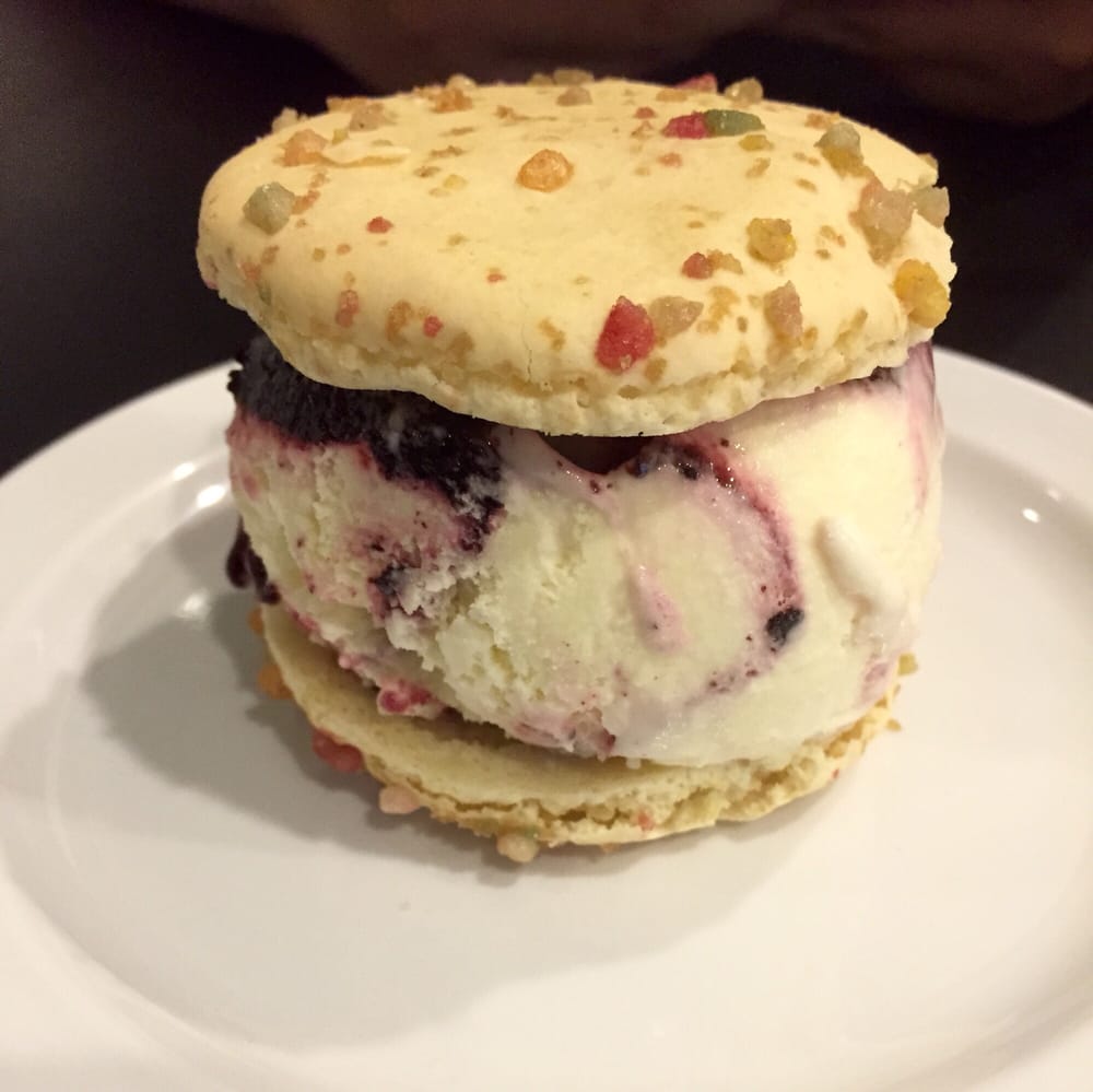 Birthday cake macaron ice cream sandwich with marble black