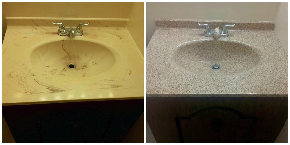 This Yellowing Cultured Marble Sink Was Resurfaced In Birch Granite 101 Photos For Custom Tub And Tile Resurfacing