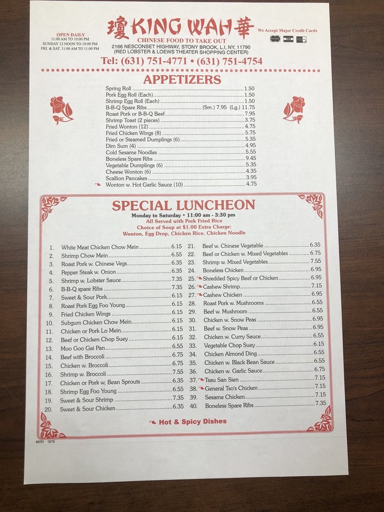 Online Menu Of King Wah Kitchen Restaurant Stony Brook New York