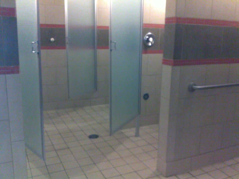 5 shower stalls, some with soap. hot showers. Yelp