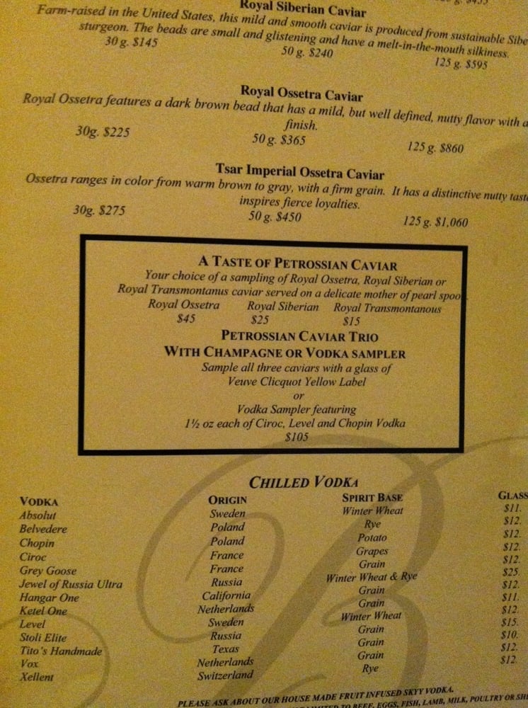 menu for caviar tasting Yelp