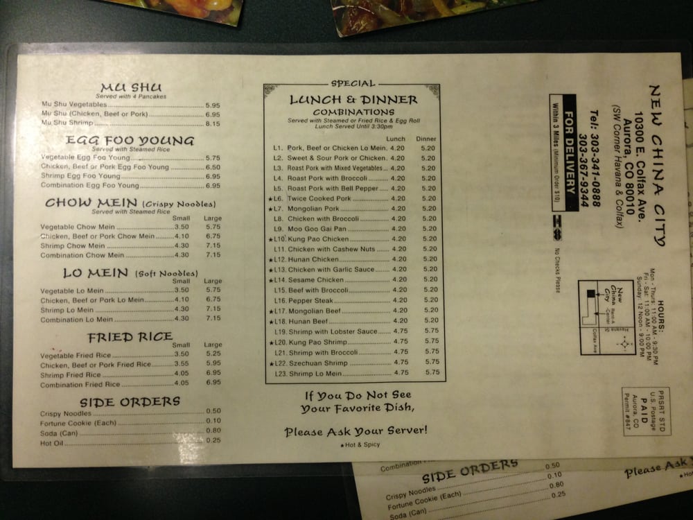 Online Menu Of New China City Restaurant Aurora Colorado 80010
