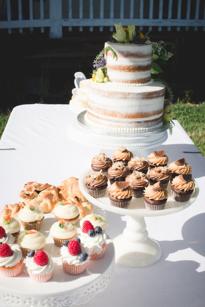 2 Tier Naked Wedding Cake With A Lemon Custard Mini Cupcakes Pie