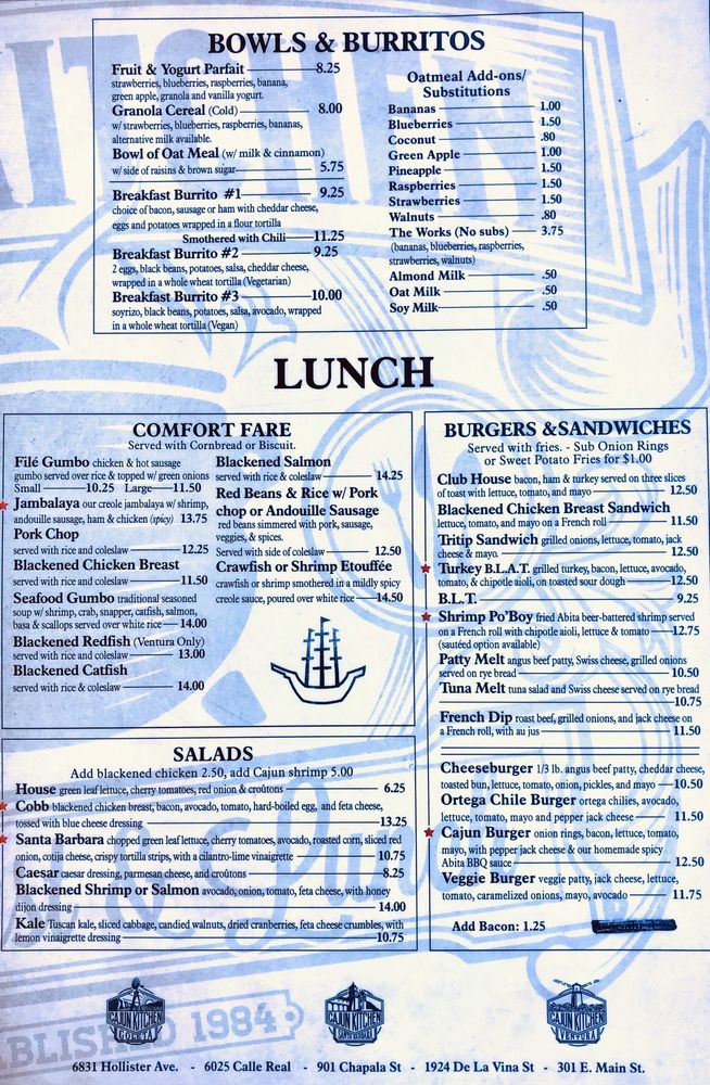 Online Menu Of Cajun Kitchen Cafe Restaurant Goleta California