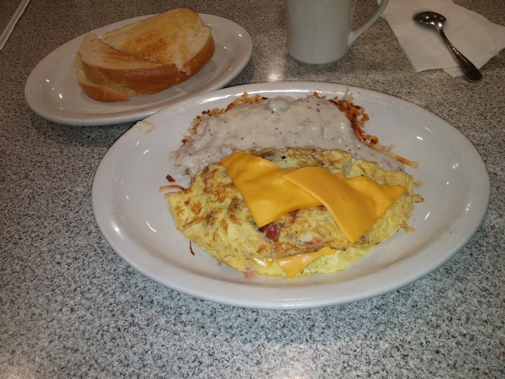 Meat Omelette With Hash Browns And Sausage Gravy Yelp Photo Of Corner Cafe Riverside Mo United States Meat Omelette With
