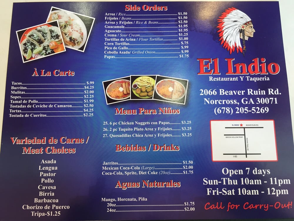 Online Menu Of El Indio Restaurant Norcross Georgia 30071 Zmenu