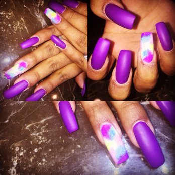 Rainbow with matte purple nails by Yen , Yelp