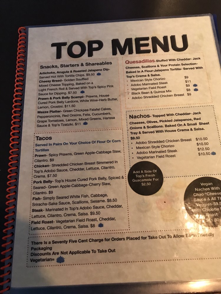 Online Menu Of Top Of Tacoma Bar Restaurant Tacoma Washington