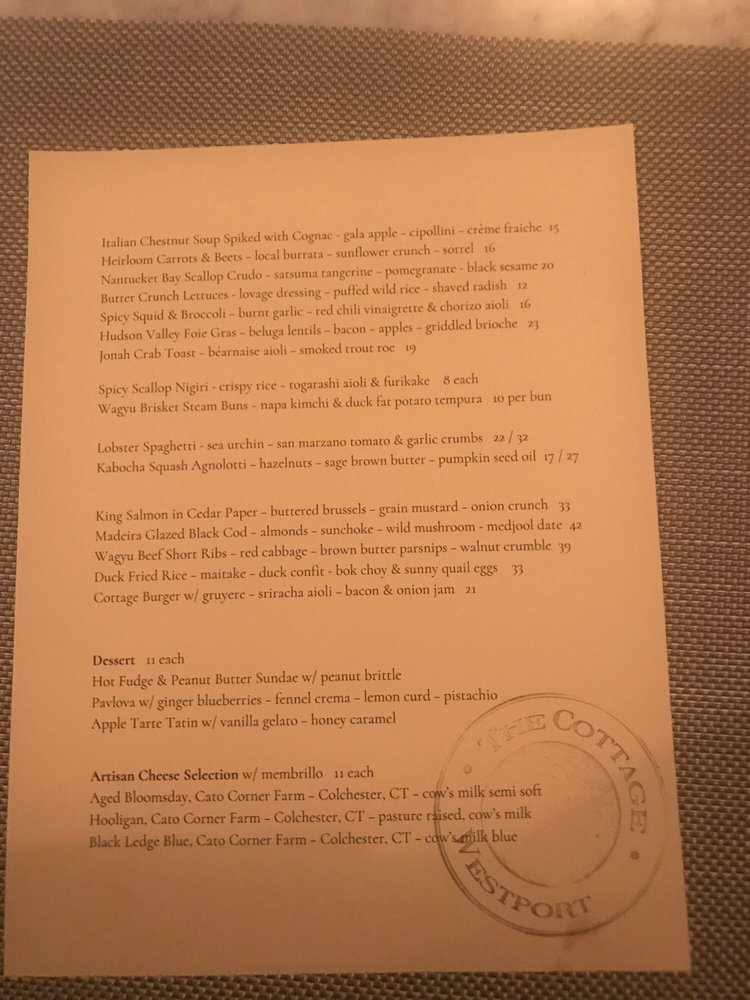 Online Menu Of The Cottage Restaurant Westport Connecticut