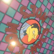 Moe's Cafe - Los Angeles, CA, United States. the cafe logo on the tables in Moe's Cafe