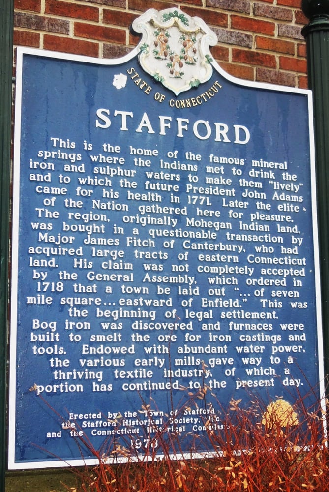 Stafford Springs Historical Marker Landmarks & Historical Buildings 1 Main St, Stafford, CT