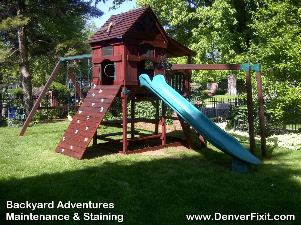 Backyard Adventures Playset Maintain And Stain Job. - Yelp Photo of Denver Fixit - Littleton, CO, United States. Backyard Adventures Playset Maintain - Backyard Adventures Playset Maintain And Stain Job. - Yelp
