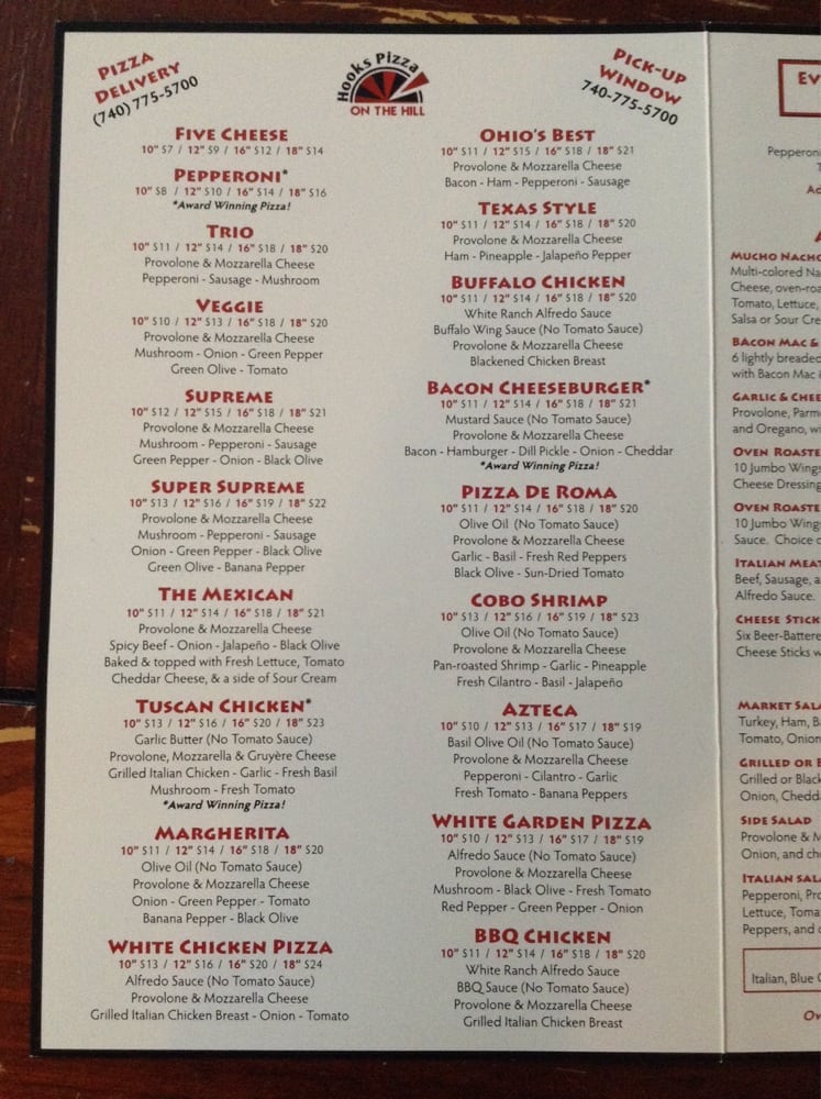 Hooks Pizza On The Hill Italian 490 W 5th St, Chillicothe, OH