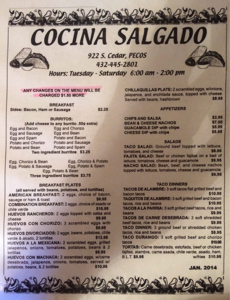 Cocina Salgado 10 Reviews Mexican 922 S Cedar St, Pecos, TX
