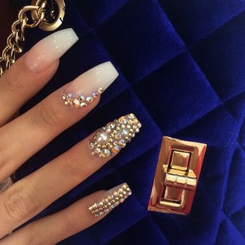Coffin shape diamond nails design , Yelp