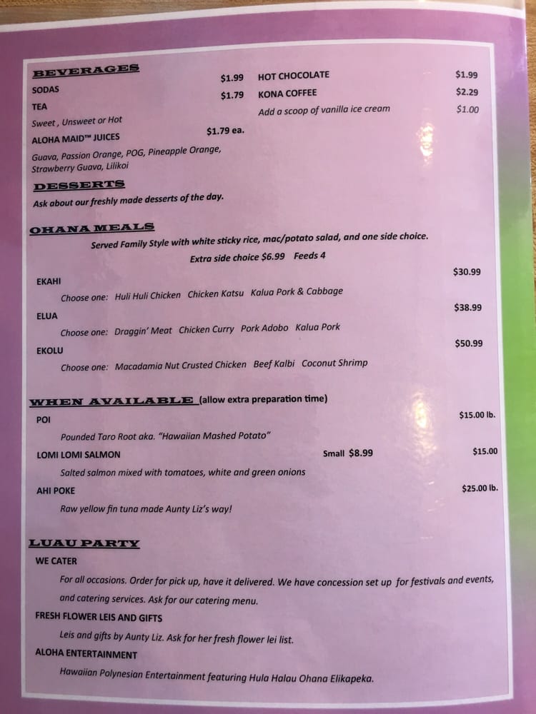 Aloha Kitchen Menu San Antonio Aloha Kitchen Menu San Antonio