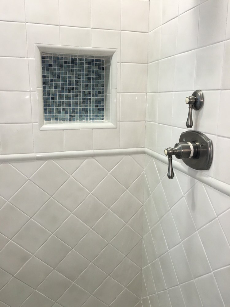 Diagonal And Horizontal Tile With Feature Strip In College Terrace Photo Of The Kitchen And Bath Co Palo Alto Ca