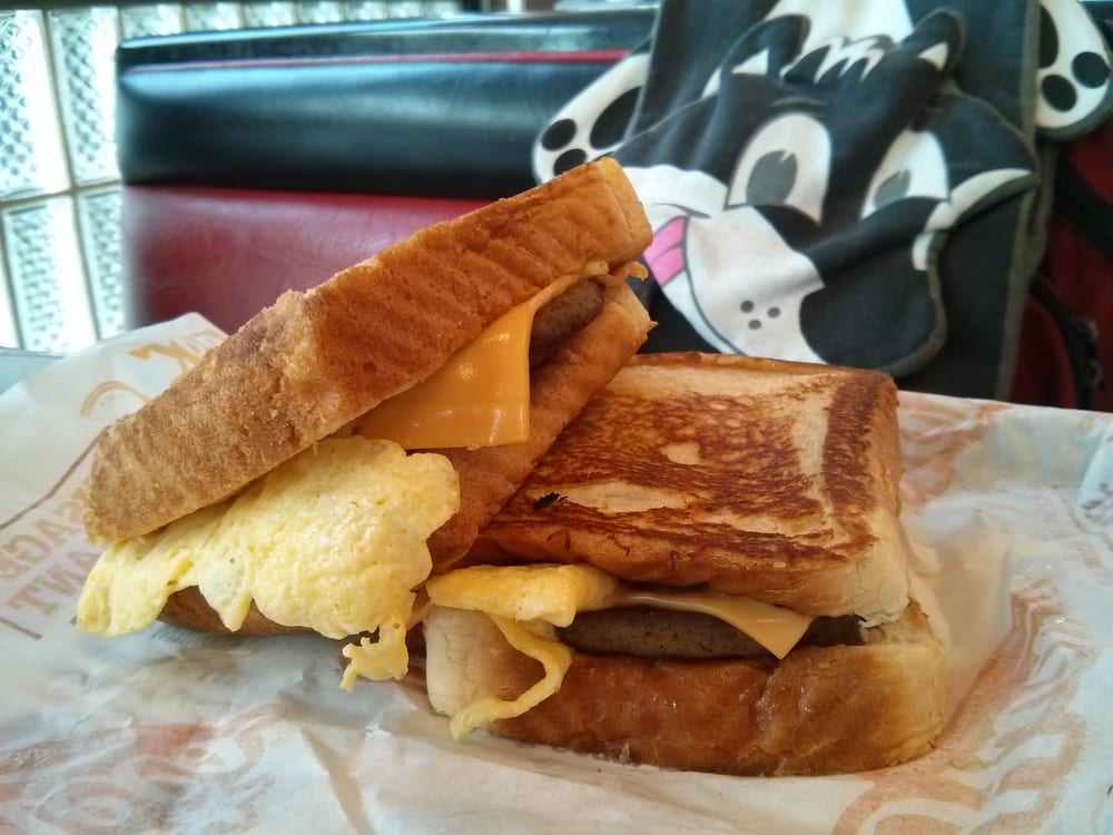 Sausage, egg and cheese Texas Toast sandwiches. Yelp