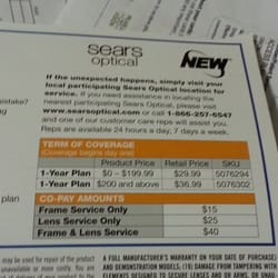 sears eyewear protection plan