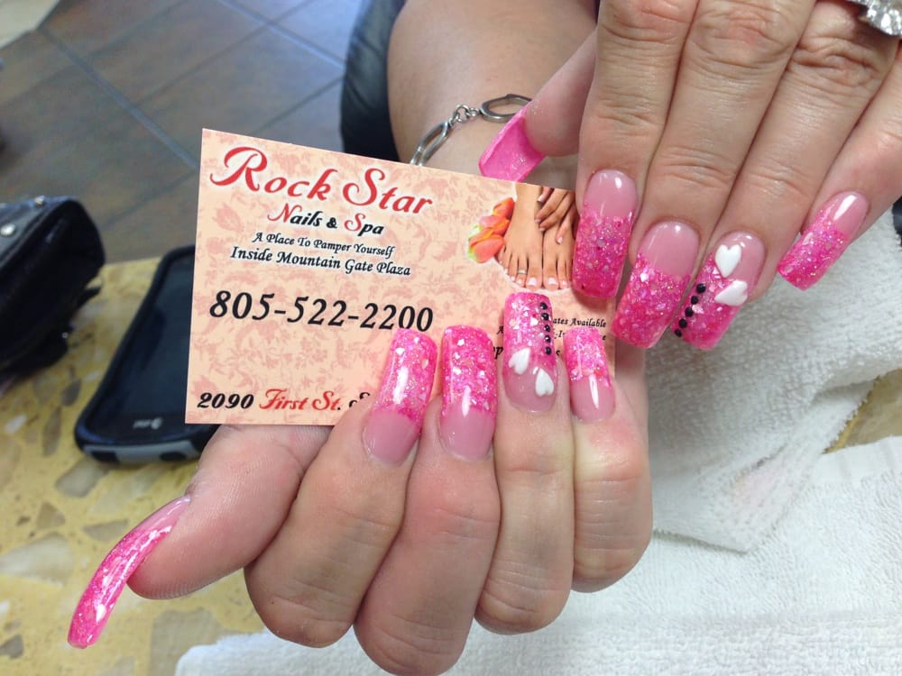 Heart Design With Sea Shell Color Powder Acrylic Yelp Photo Of Rockstar Nails Spa Simi Valley Ca United States