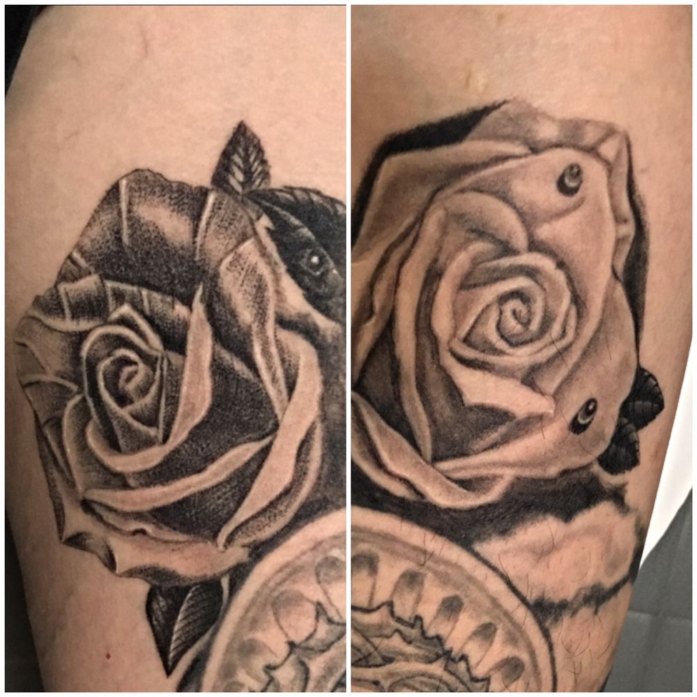 Black And Grey Roses Done At Artistic Studio Hair And Tattoo