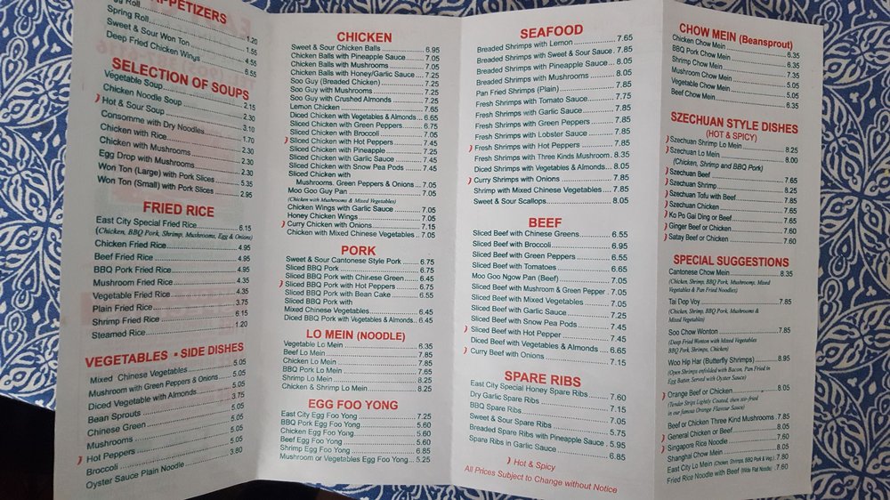 East City Chinese Food Take Out Chinese 1130 Fennell Avenue E