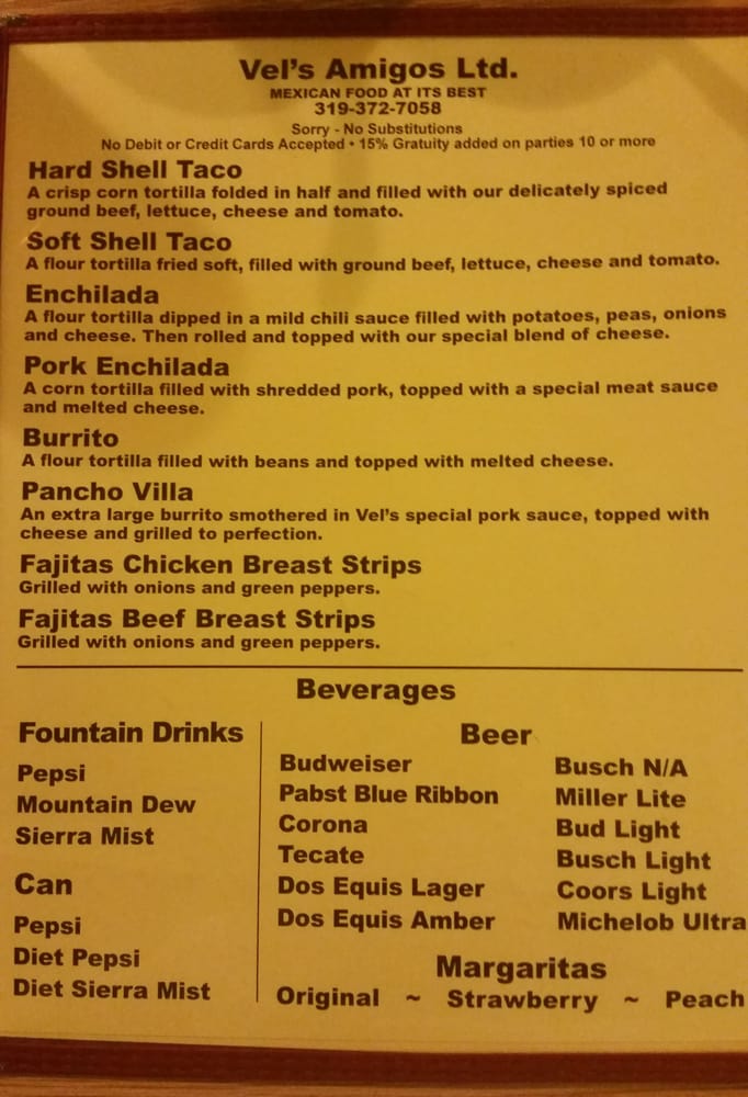 Online Menu of Vels Amigos Restaurant, Fort Madison, Iowa, 52627 Zmenu