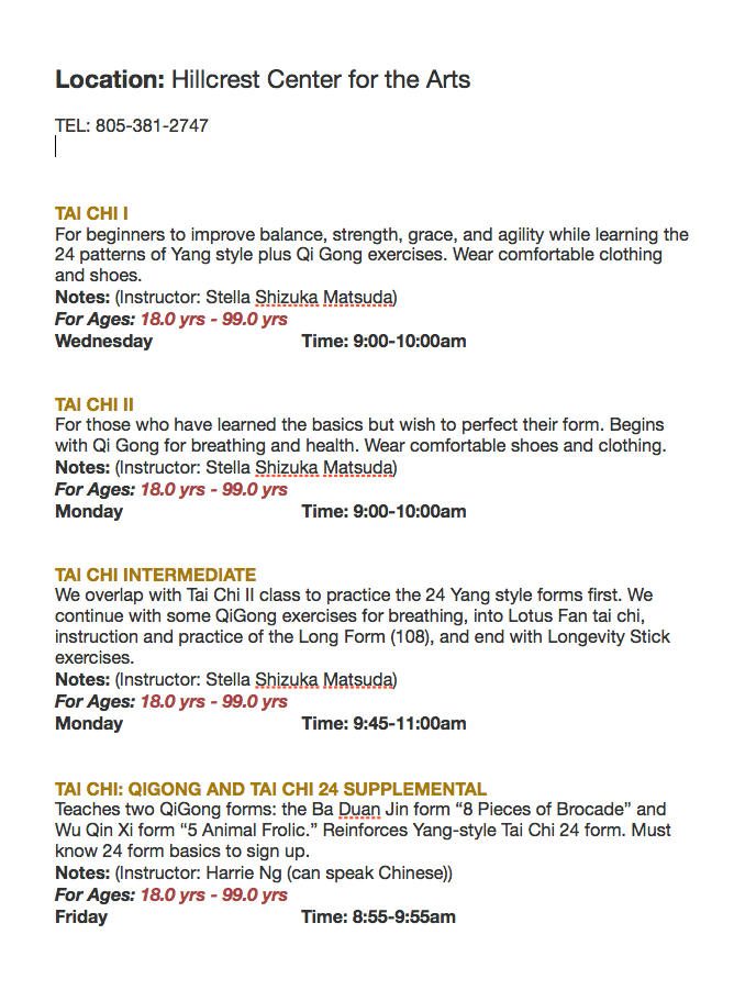 tai chi and qigong class tai chi 403 w hillcrest dr thousand qi gong form