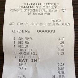 Runza 14 Reviews Burgers 10769 Q St West Omaha Ne Photo Of Runza Omaha Ne United States That S The Receipt