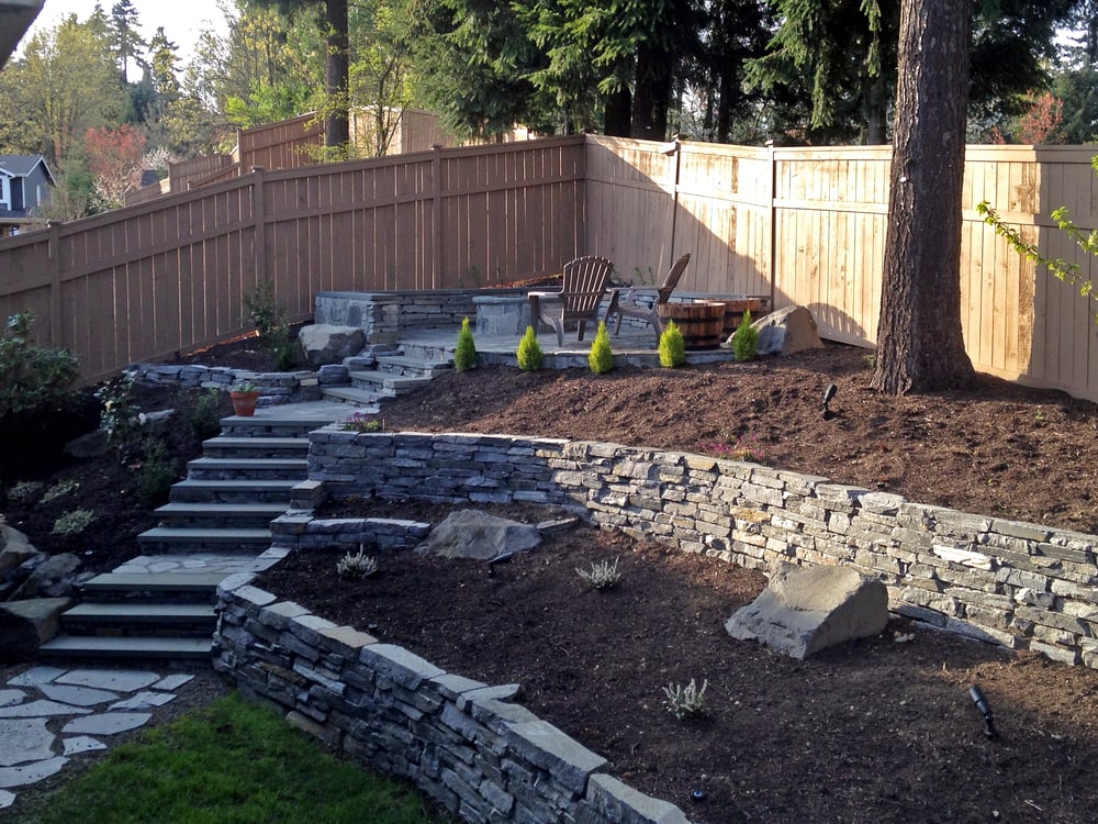 Drystack Retaining Wall Stair And Flagstone Patio Installation With Photo Of Pacific Living Construction Seattle Wa United States Drystack Retaining Wall