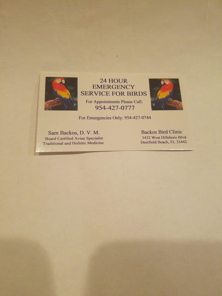 Backos Bird Clinic Veterinarians 3432 W Hillsboro Blvd, Deerfield