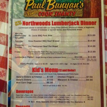 Paul Bunyan Restaurant Menu Paul Bunyan Restaurant Menu
