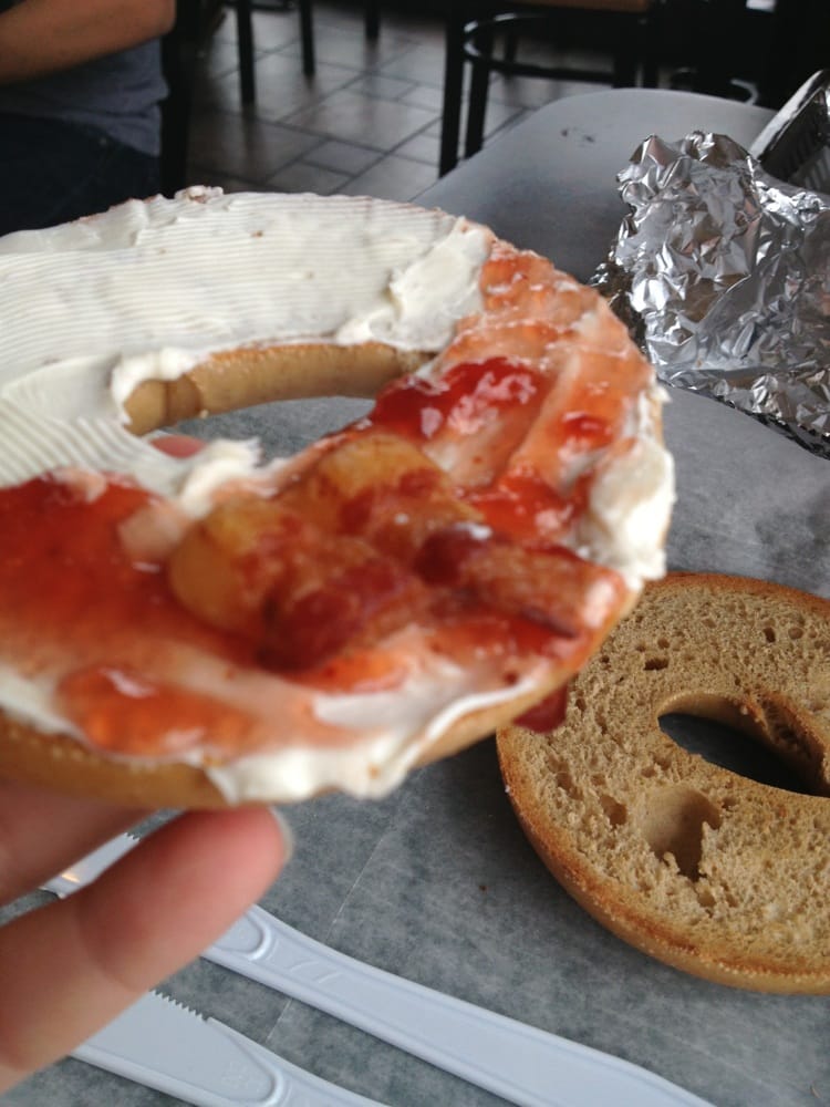 cream cheese and jelly bagel