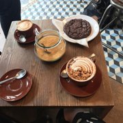 Photo of Folks and Sparrows - Paris, France. Cappuccino, noisette and the best chocolate cookie ever