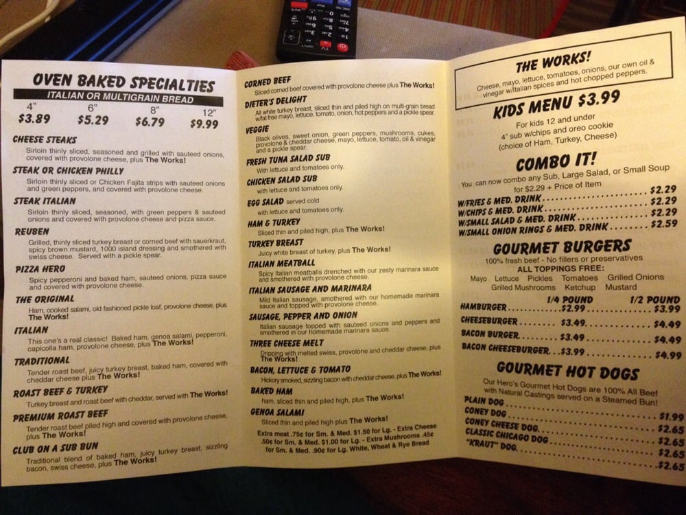 Online Menu of Our Hero Express Subs Restaurant, Springfield, Ohio