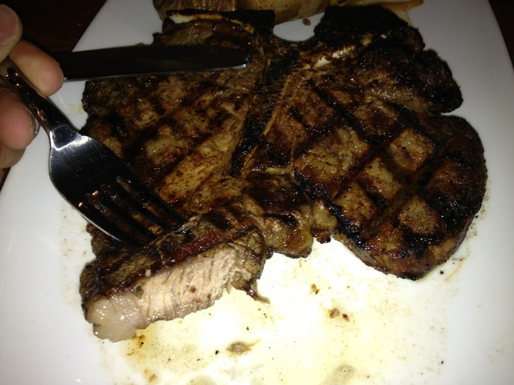 The porterhouse, welldone and still very juicy. No sauce, adding it