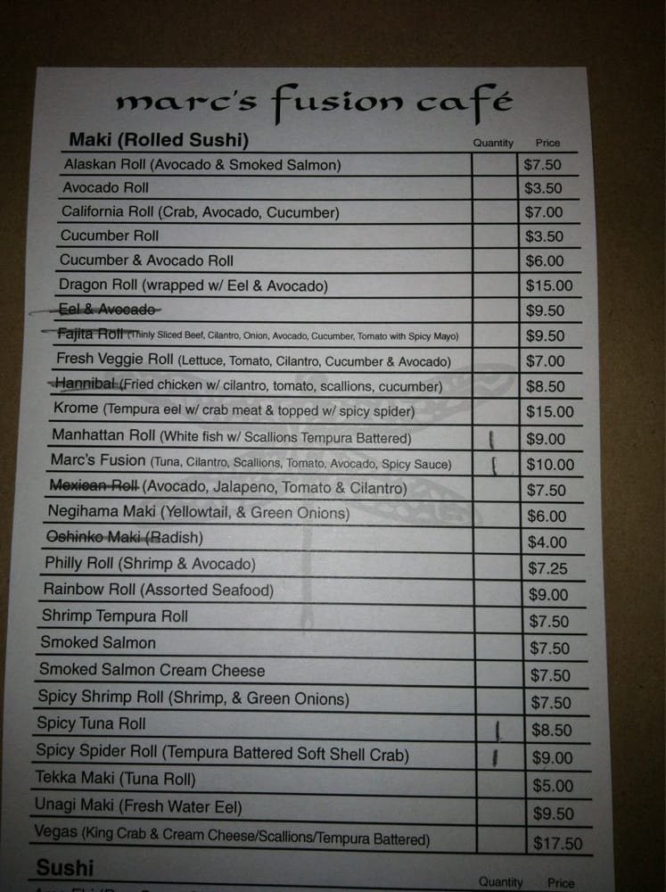 Menu Yelp Photo Of Marc S Fusion Cafe Rockford Il United States
