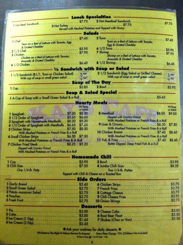 Kay S Cafe Highland Ca Menu Kay S Cafe Highland Ca Menu