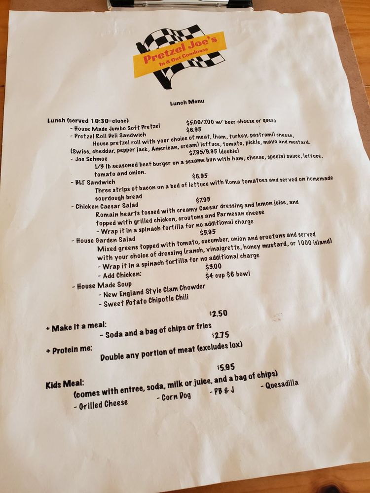 Online Menu Of Pretzel Joes Restaurant Cottage Grove Oregon