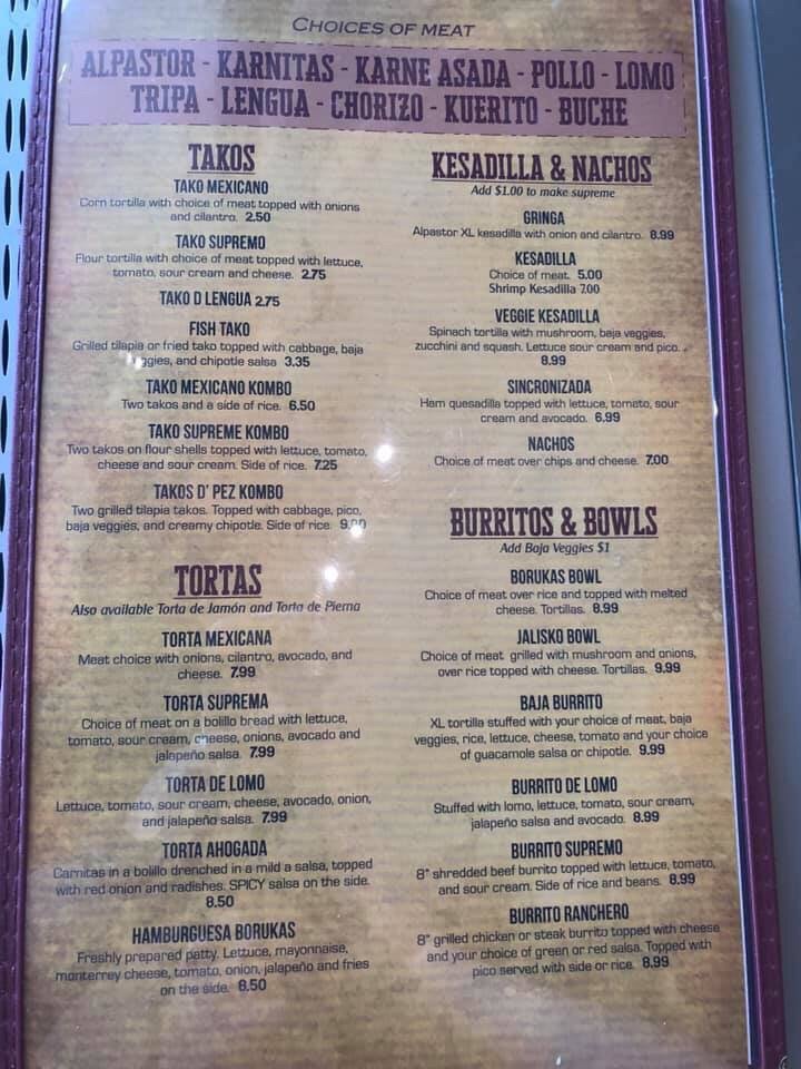 Online Menu of Takos Borukas Restaurant, Jackson, Tennessee, 38305 Zmenu