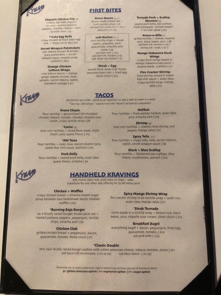 Online Menu Of Krave Craft Kitchen Cocktail Restaurant Mercer